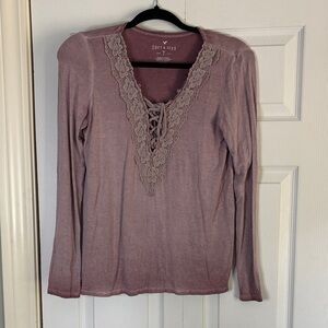 American Eagle Outfitters Mauve Lace-Up Blouse